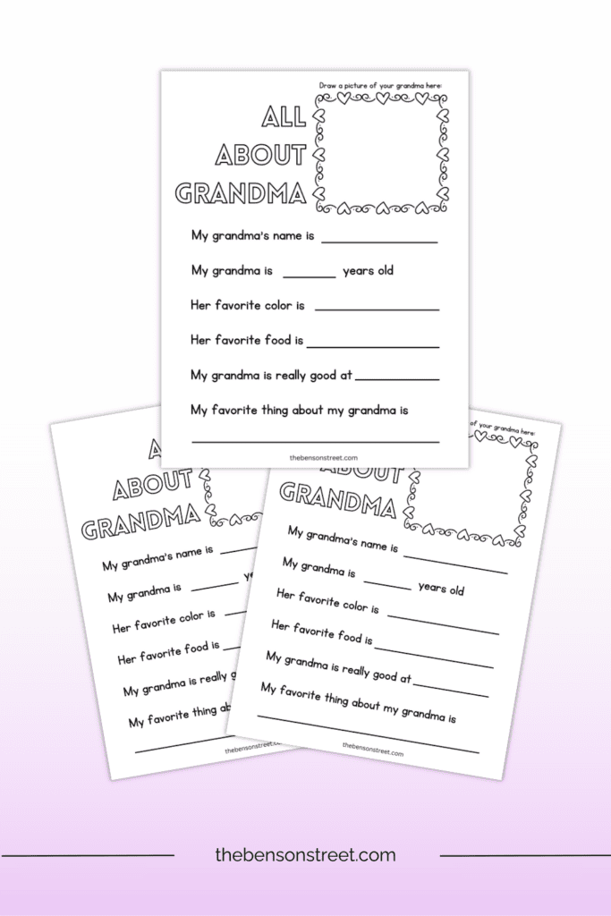 A cute page to fill out all about grandma for Mother's Day