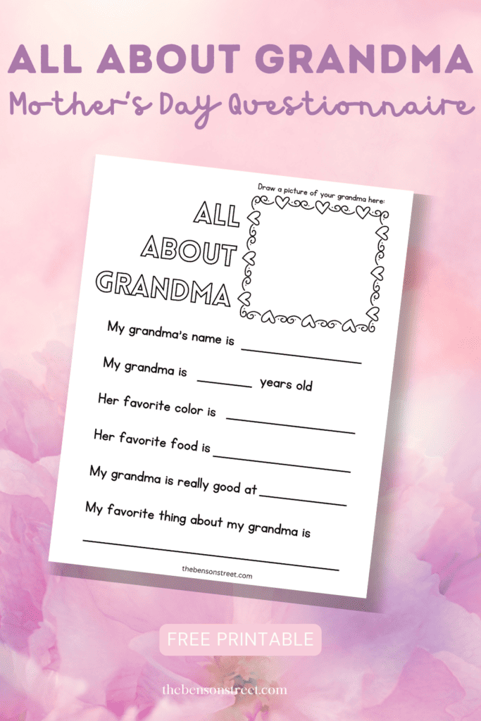 All about grandma mother's day questionnaire free printable