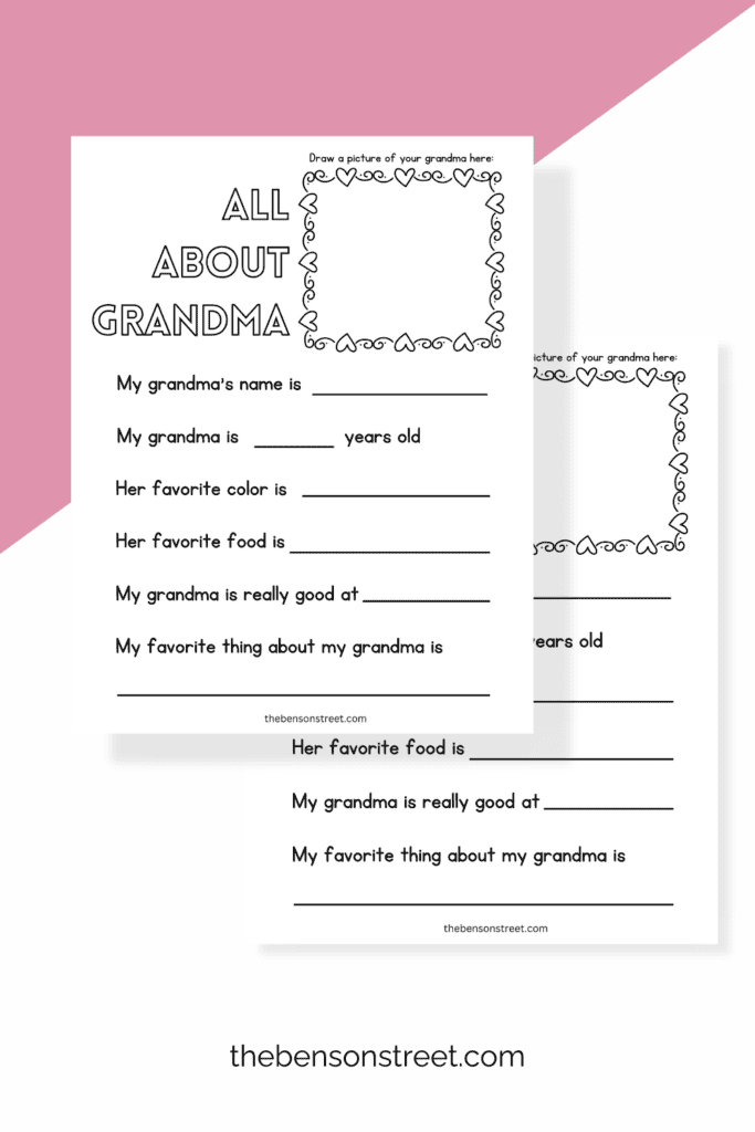 All about grandma questionnaire free printable for kids