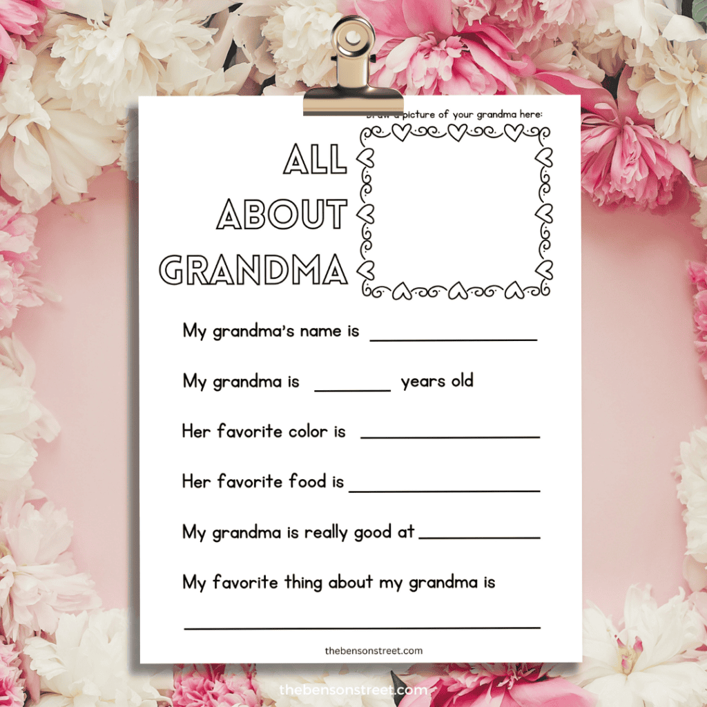 All about my grandma free printable to fill in and color