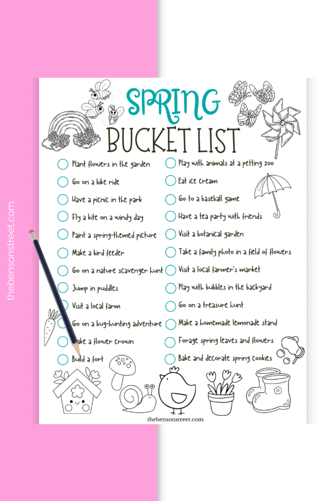 Check off fun activities as you complete them this spring with a spring bucket list printable
