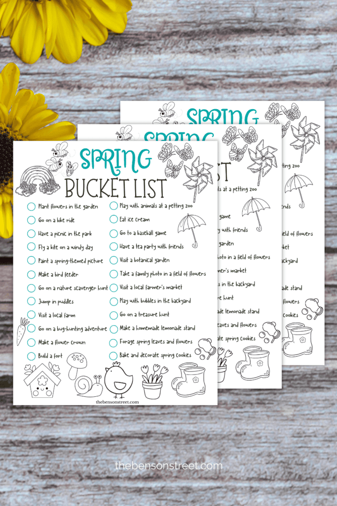 Check off fun spring bucket list items with this free printable full of fun activities