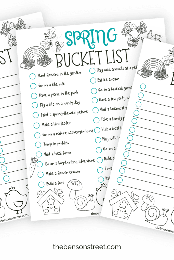 Coloring Spring Bucket List for kids