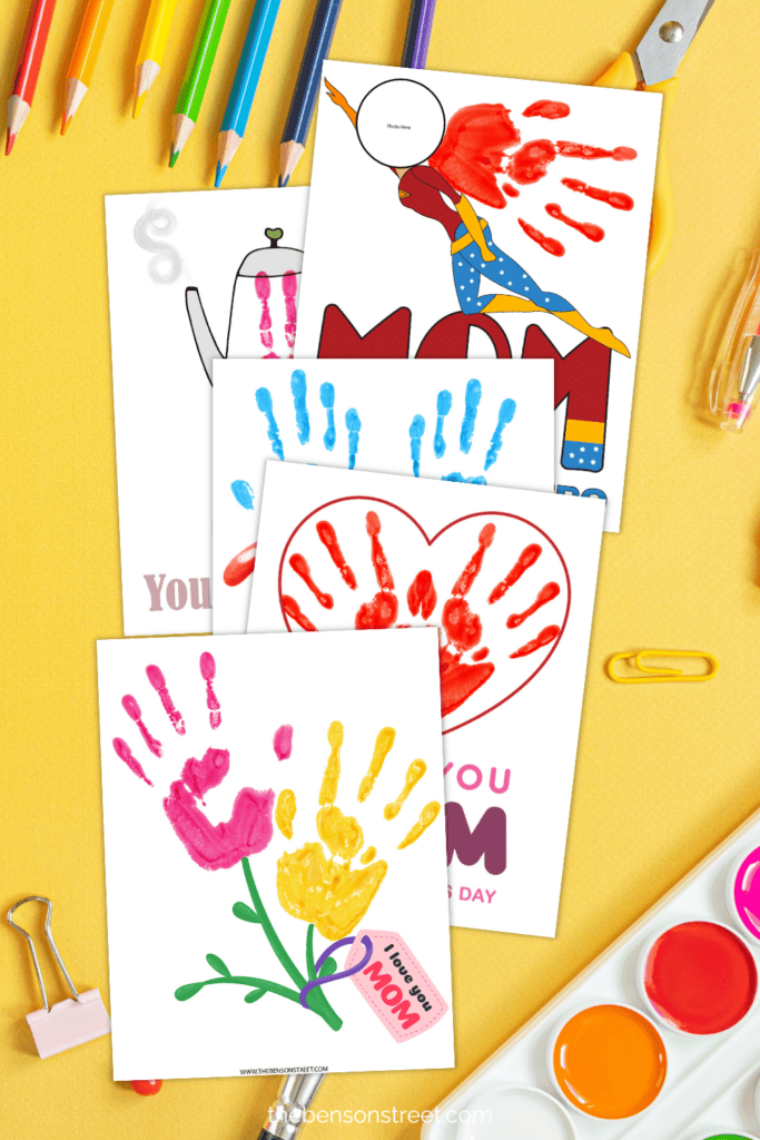 Completed handprint templates for Mother's Day Handprint cards free printable