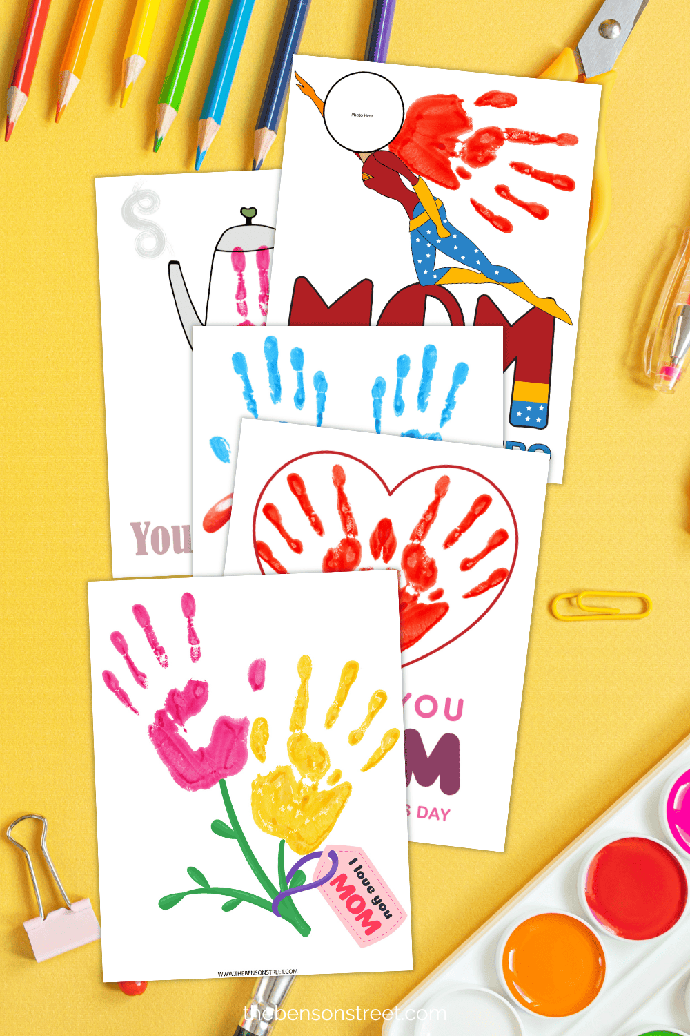 Completed handprint templates for Mother's Day Handprint cards free printable