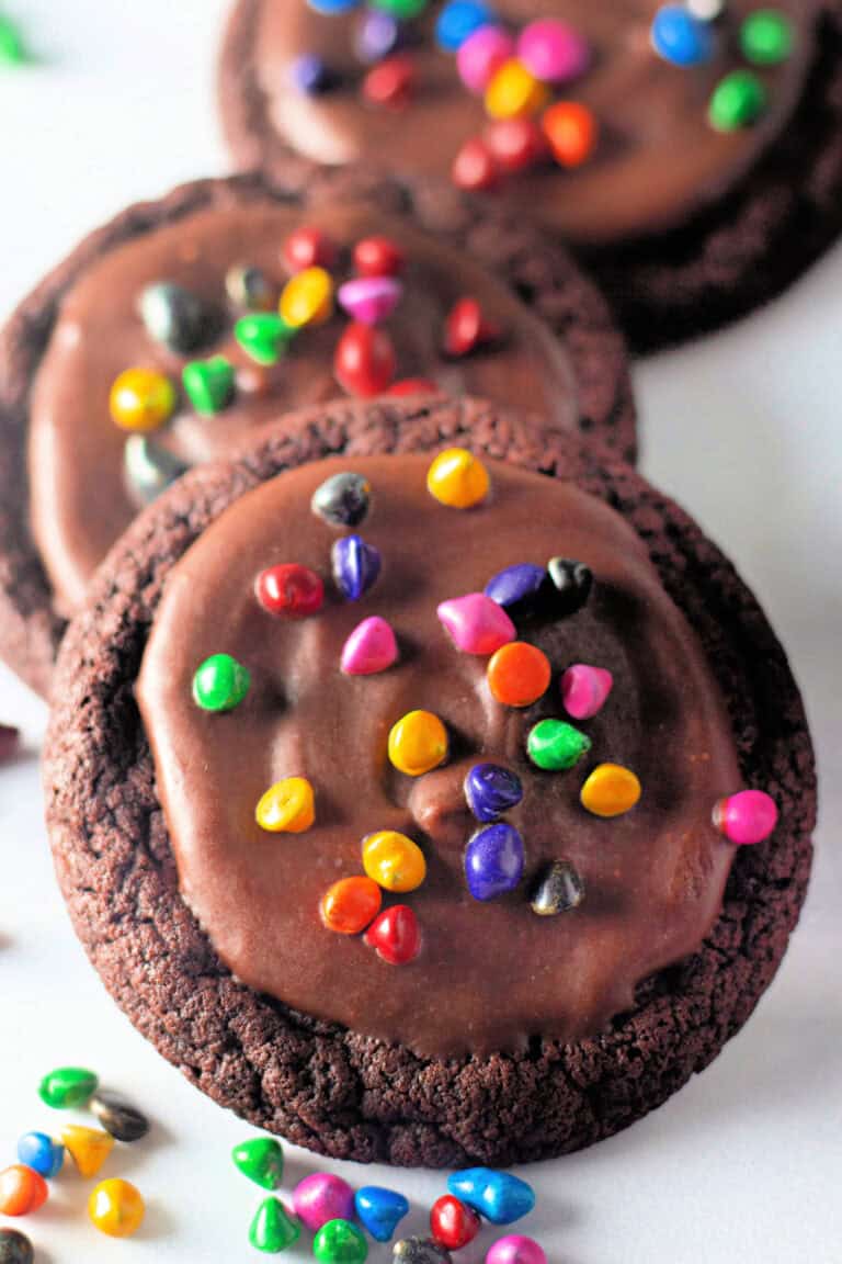 tops of decorated cosmic brownie cookies ready to eat