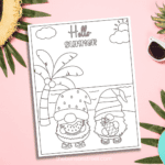 Free Printable Summer Coloring Pages with Cute Gnomes Cute summer gnome coloring page with two gnomes at the beach. Get the printable