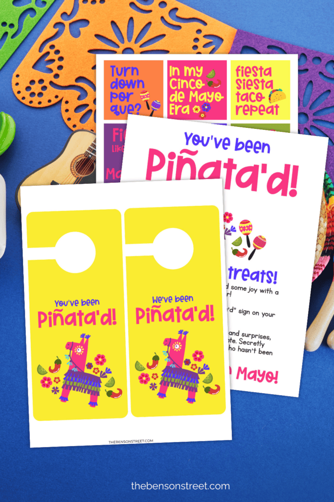 Door Signs that say You've Been Piñata'd with labels and more for Cinco de Mayo 
