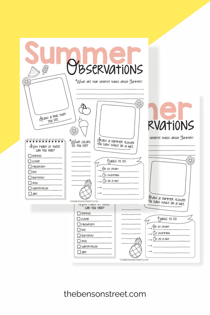 Encourage kids to enjoy time outside this summer with a free printable summer observation page