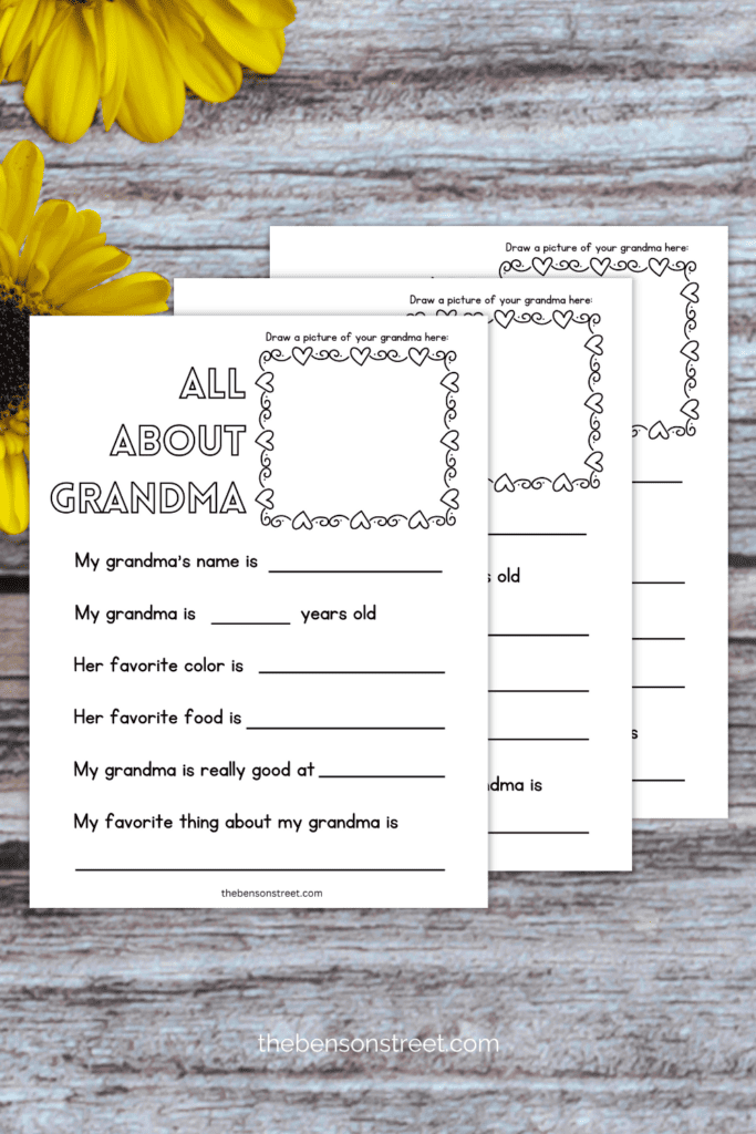 Fill out this All about grandma questionnaire free printable for kids