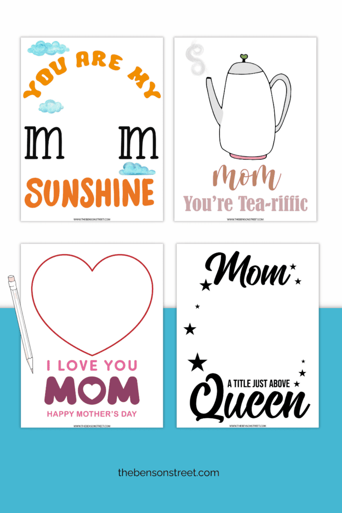 Four Mother's Day handprint printables to add painted handprints on for personalized gifting