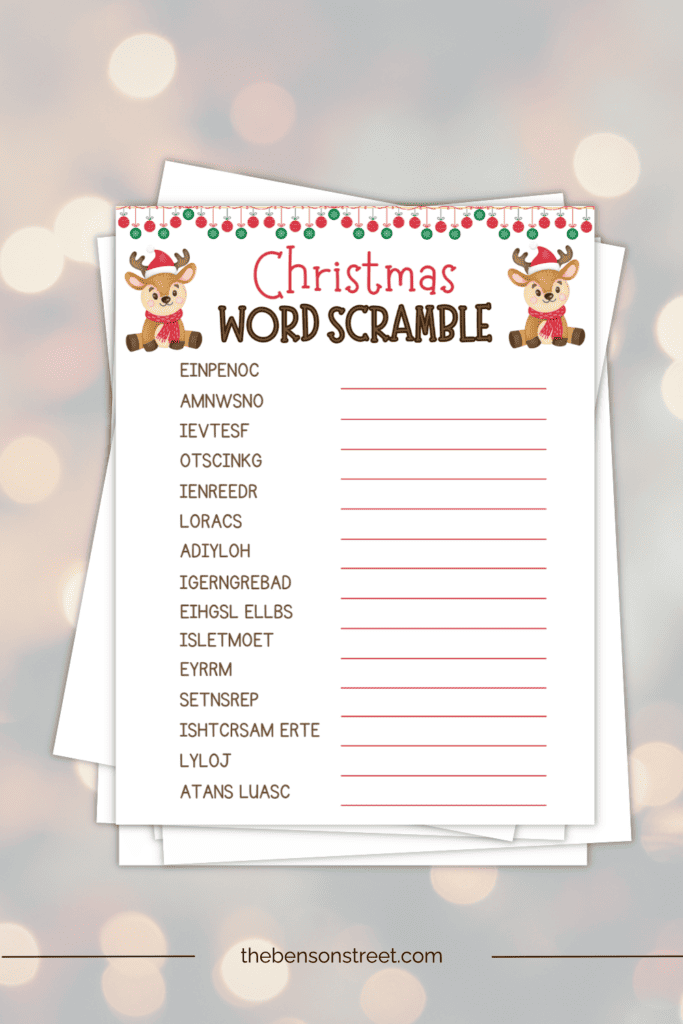 Free Christmas game to print a Christmas word scramble game and answer key
