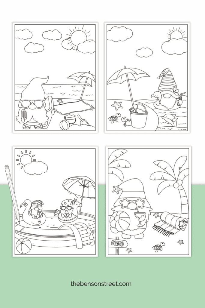 Free digital download coloring pages of summer gnomes to print