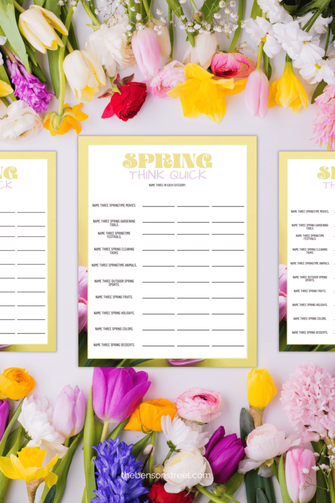 Free printable Game of Spring Think Fast