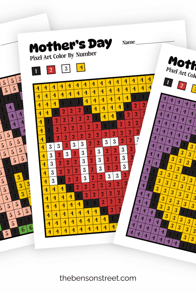 Free printable Pixel art color by number pages for Mom