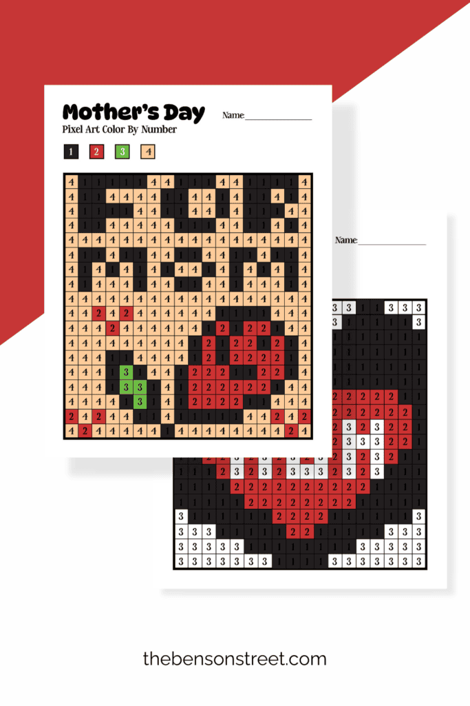 Free printable Pixel art color by number sheets for Mom