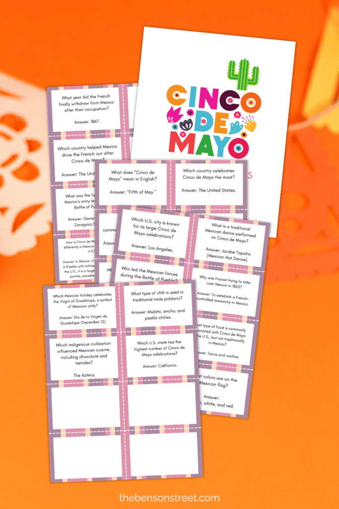 Free printable of question cards for Cinco de Mayo