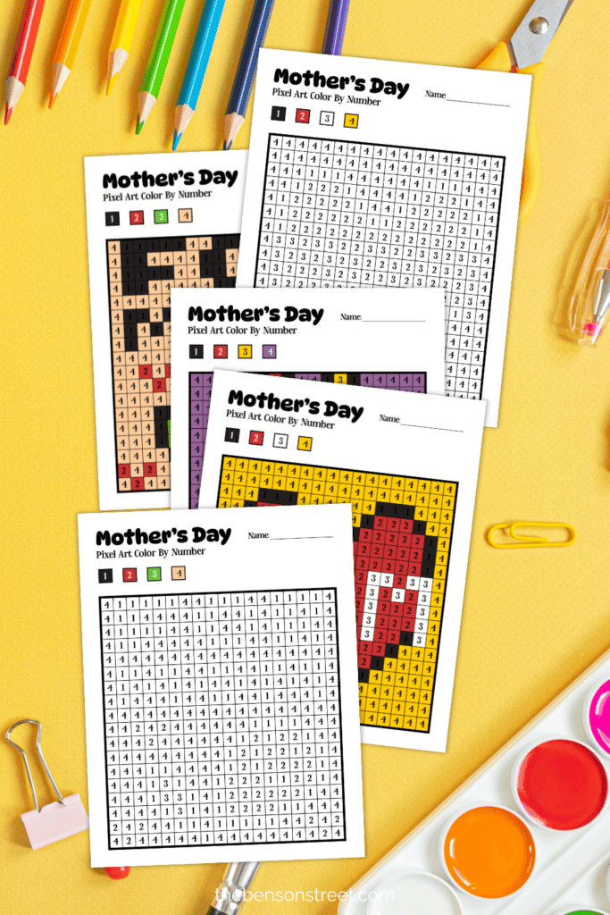 Free to print Mother's Day coloring sheets with color key
