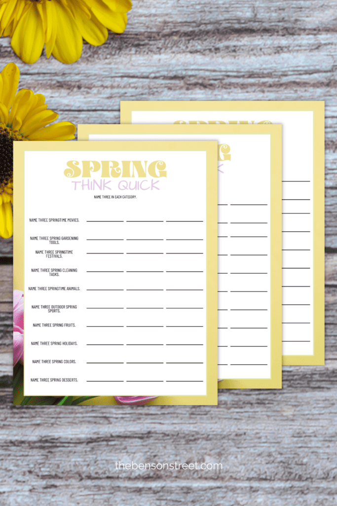 Freebie spring think quick printable game