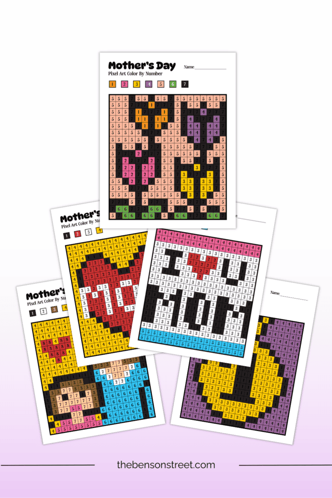 Fun coloring activity that can be given as a Mother's Day gift with color by number sheets