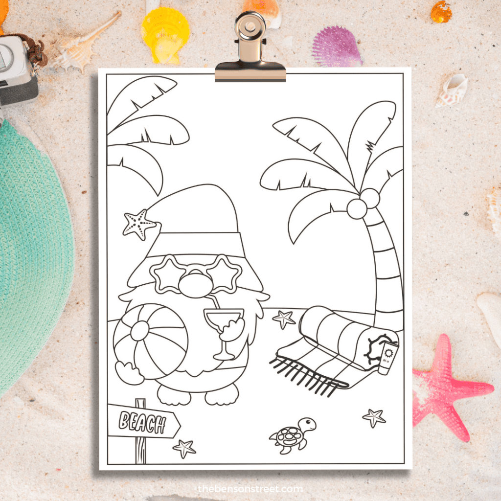 Gnomes at the beach coloring pages free printables