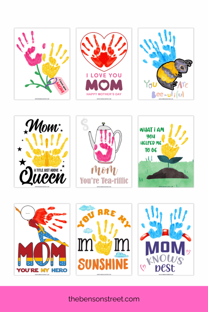 How to make Handprint Art for Mother's Day with 10 free printable templates for cards and gifts for mom