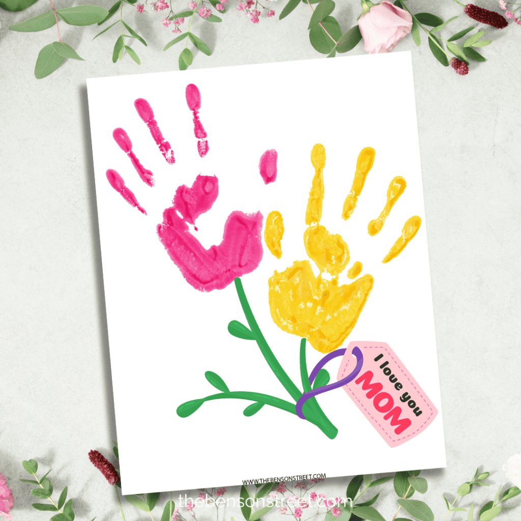 I Love you Mom Flower Bouquet Hand print art