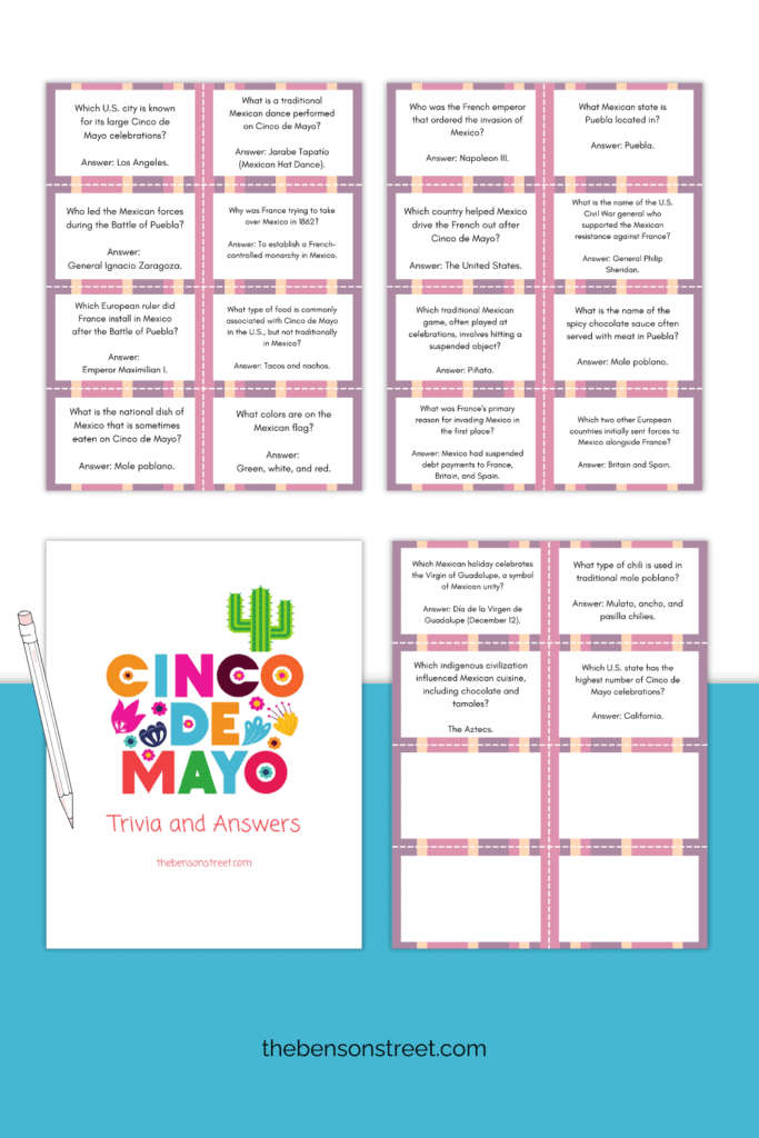 May 5th Cinco de Mayo Trivia Question Cards printable