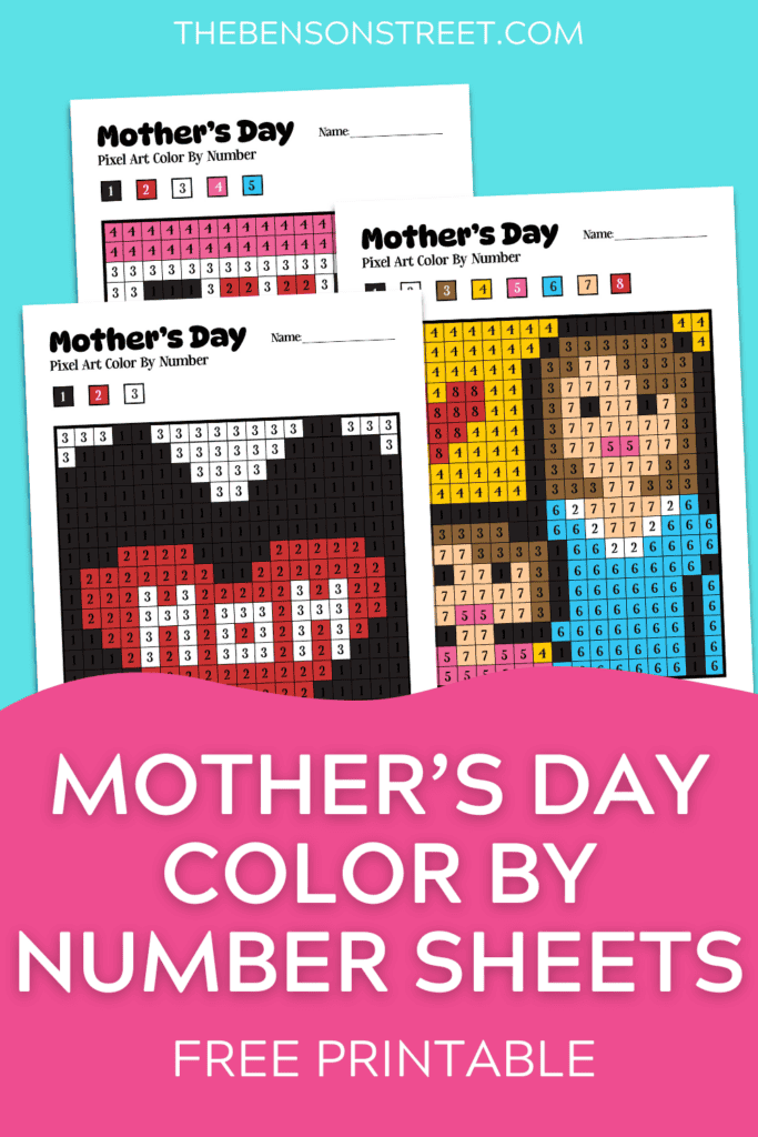 Mother's Day Color by number sheets free printable set