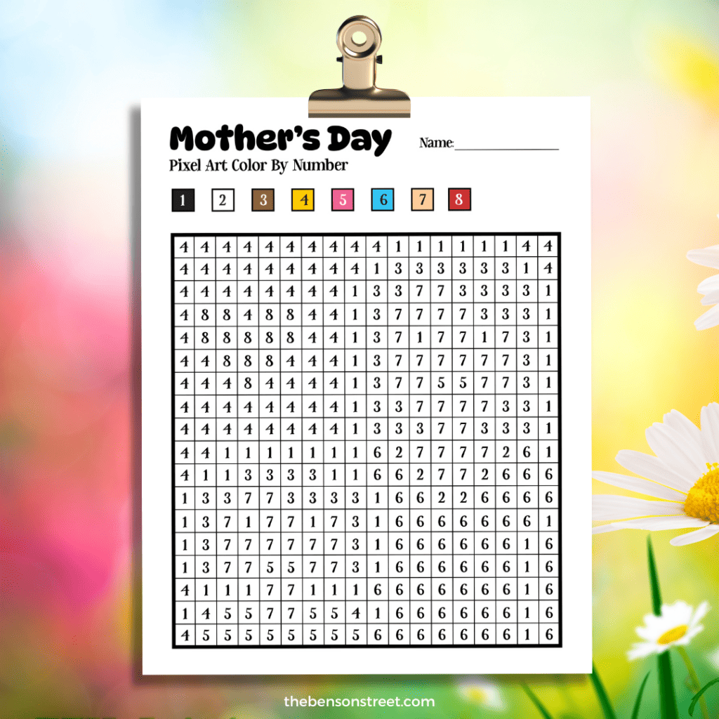 Mother's Day Pixel Art Color By Number Coloring Pages