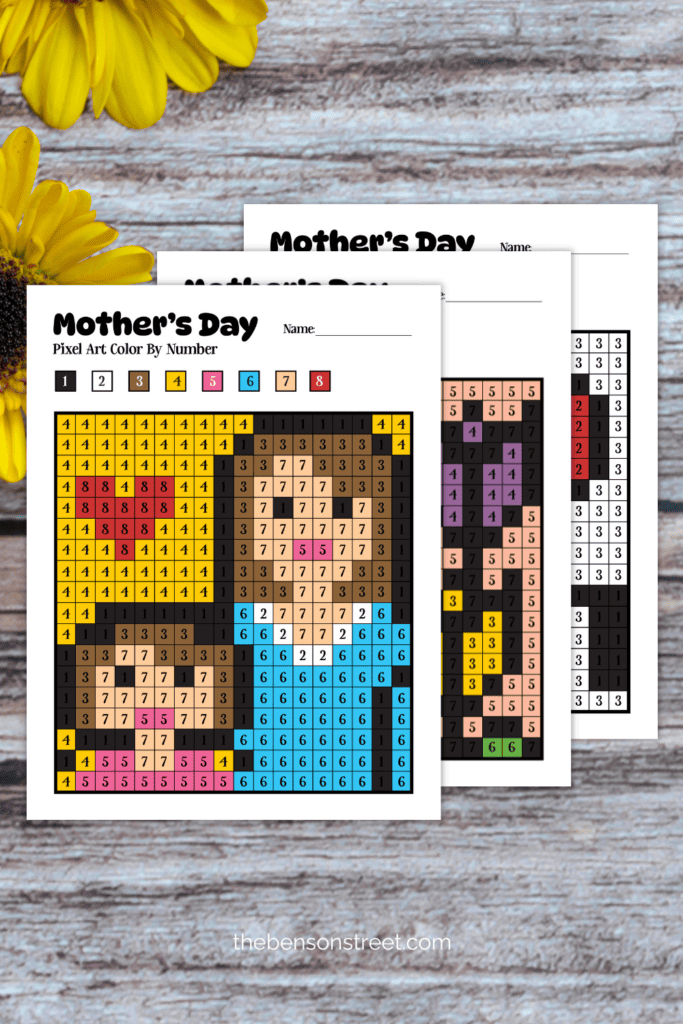 Mother's Day Pixel Art Color by Number printables