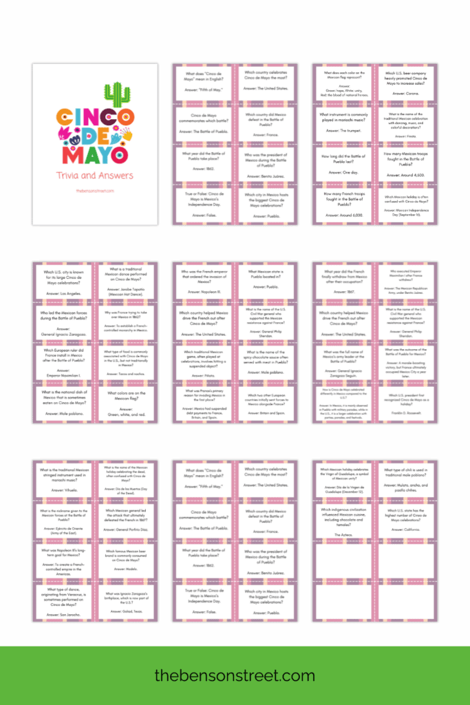 Printable for May 5th with questions to answer about Cinco de Mayo