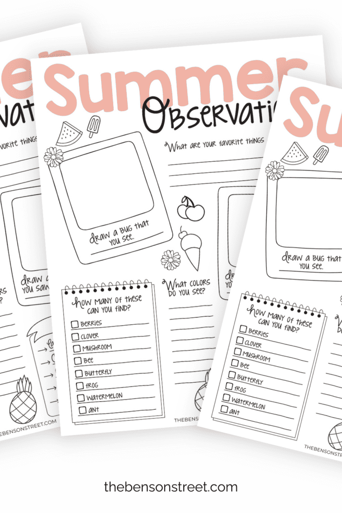 Printed Summer Observations Worksheets fanned out on top of each other