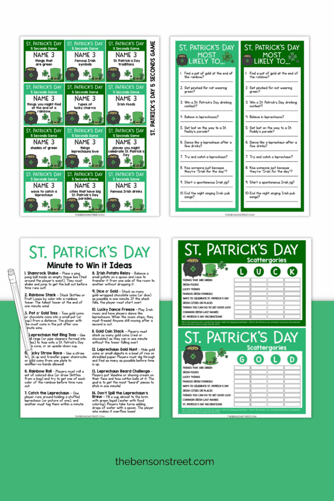 Set of fun games for st. patrick's day to print