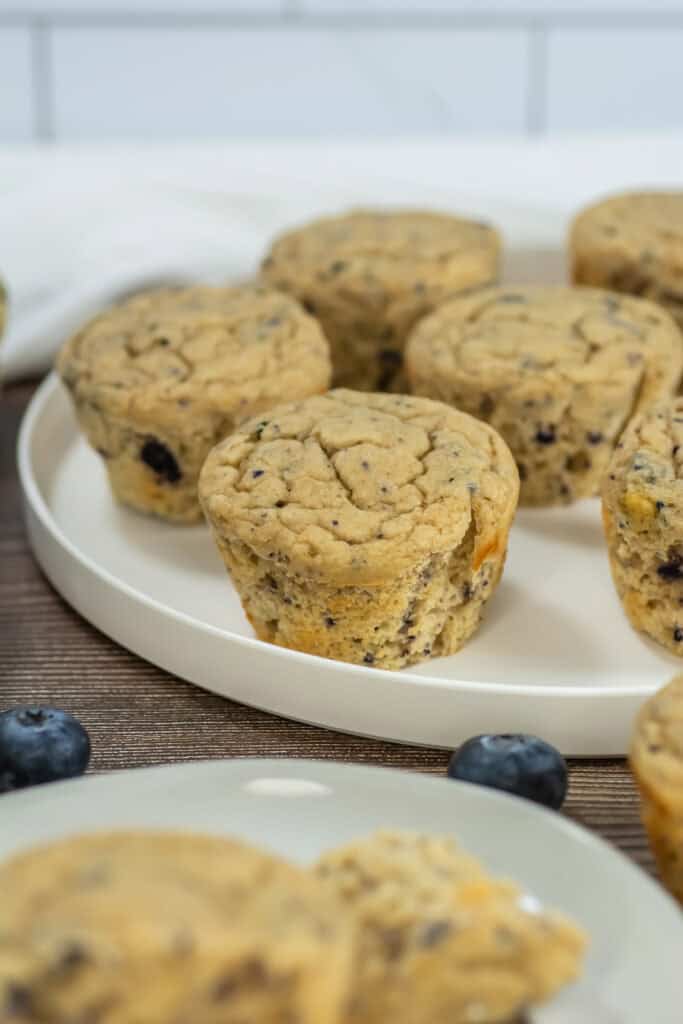 Side view of blueberry 3 ingredient protein muffins