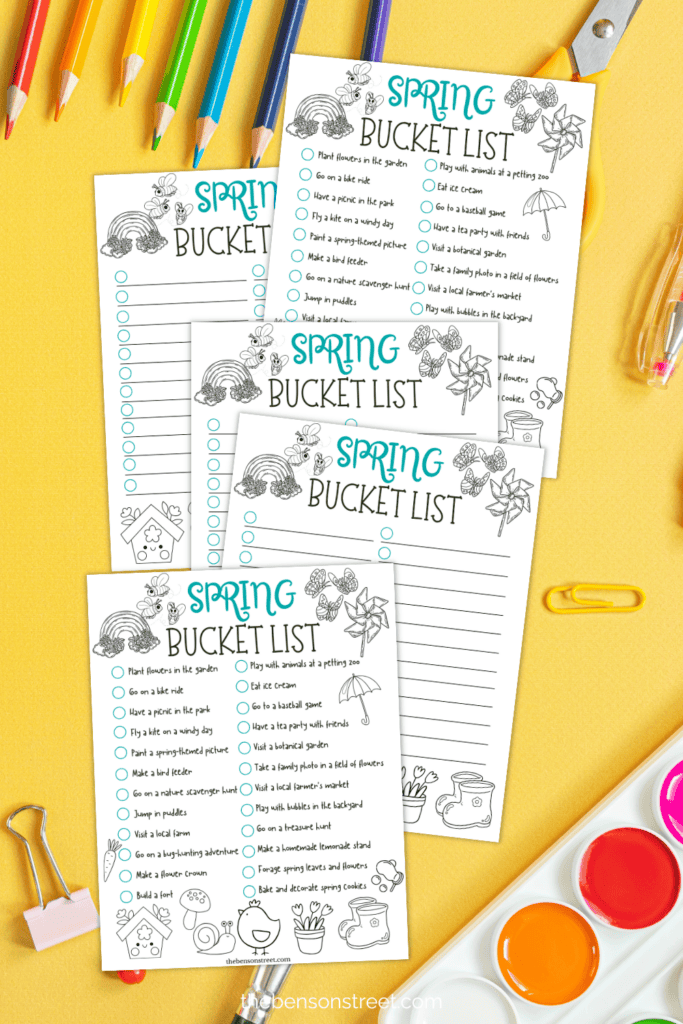 Spring Bucket Lists for Kids to enjoy digital download