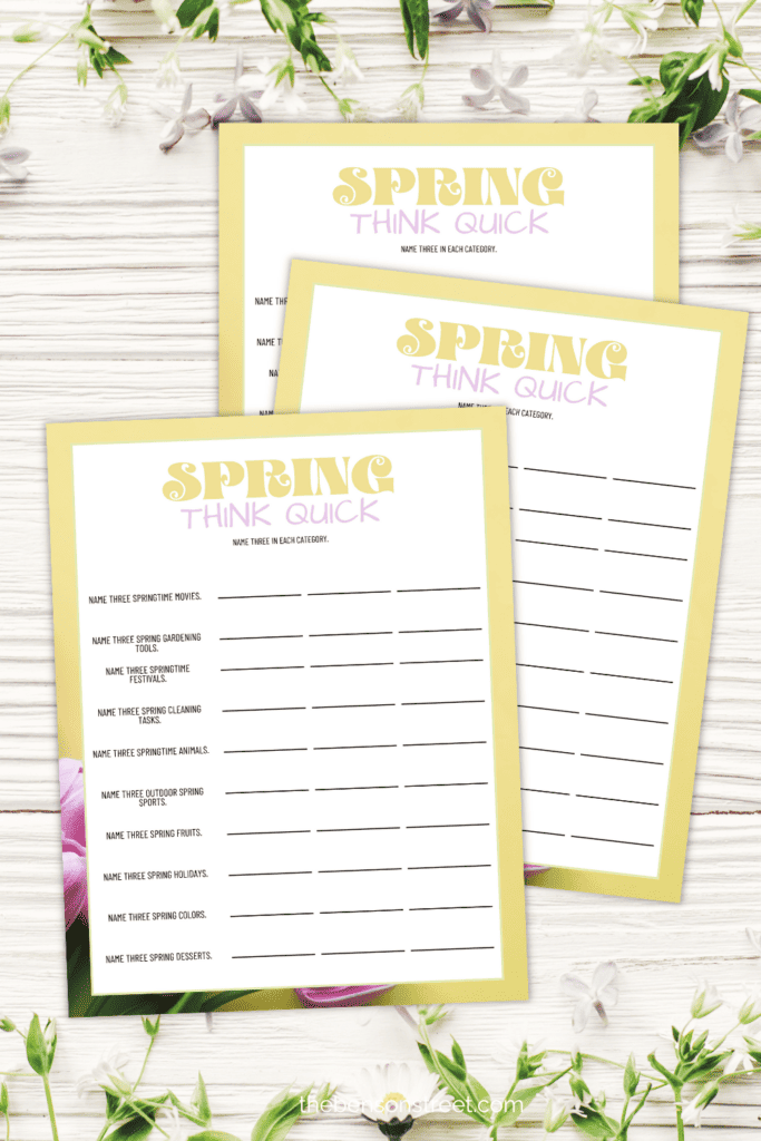 Spring Game Printable Name three in each spring category