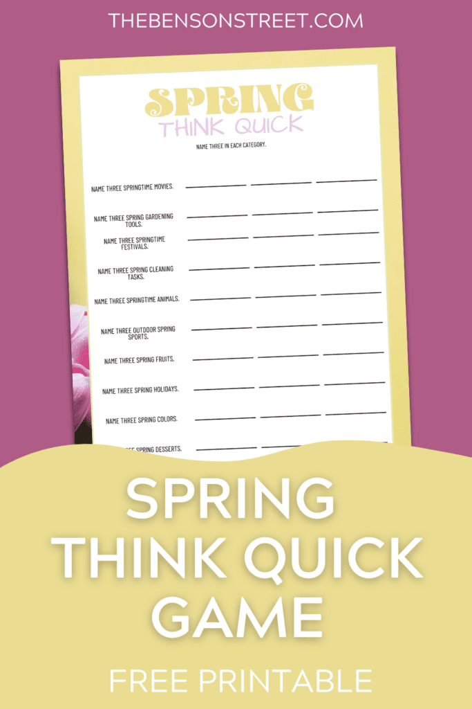 Spring Think Quick Game Free Printable Sheet