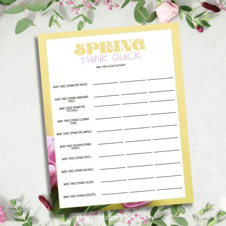 Spring Think Quick Printable Game Sheet