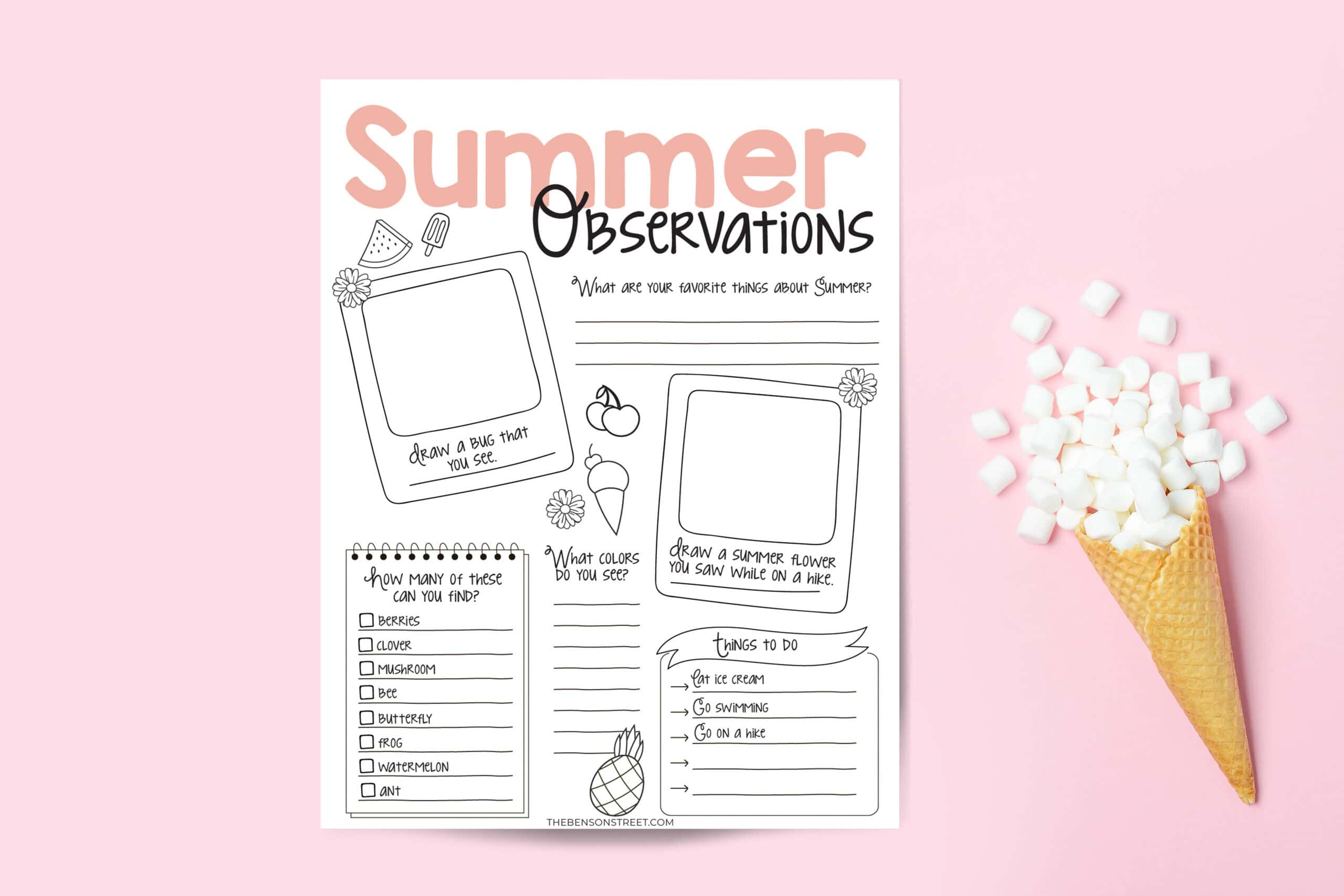 Summer Observations Worksheet flat lay shot from above
