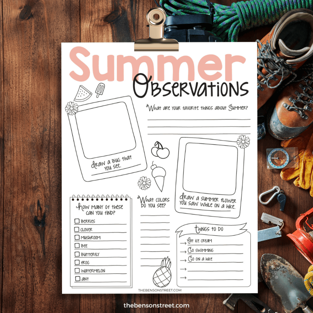 Summer Observations Page free printable perfect for taking camping