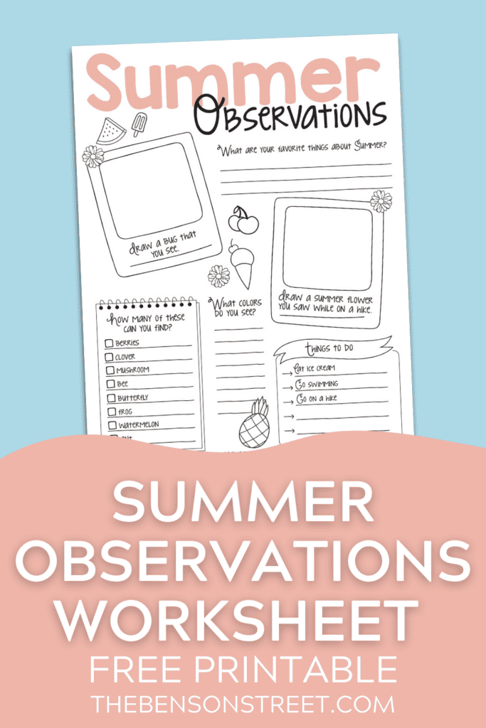 Summer Observations Worksheet for Kids to fill in during adventures