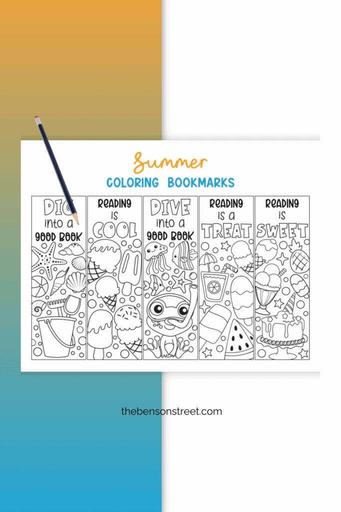 Summer coloring bookmarks to color in and save your spot while reading