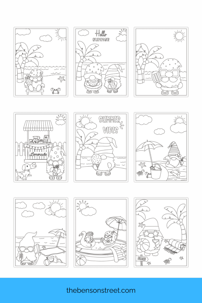 Ten Gnome Themed Free summer coloring pages free to print for kids