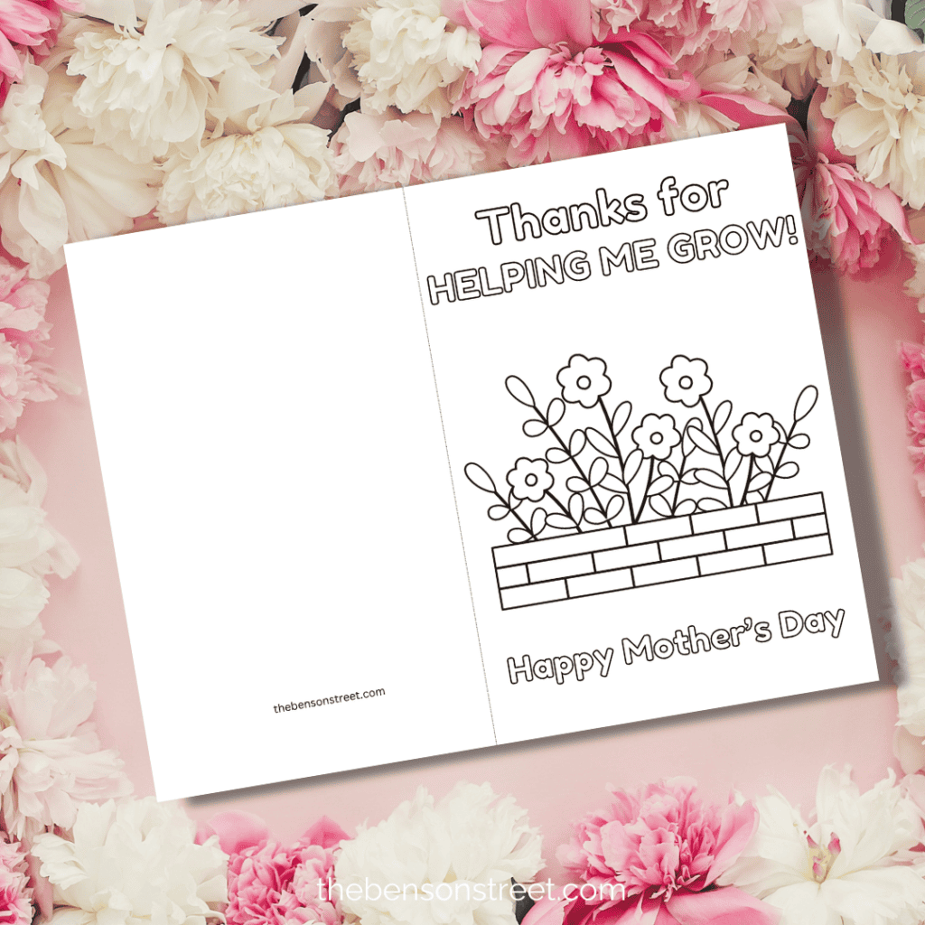 Thanks for helping me grow Mother's Day coloring cards