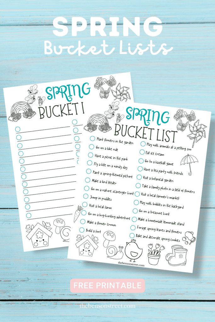 Two Free printable spring bucket lists for kids and to color