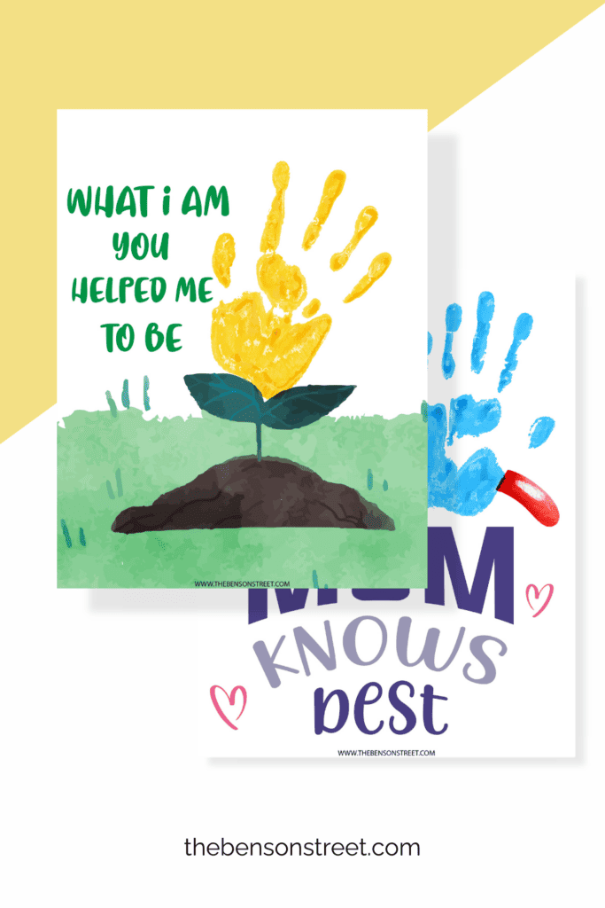 Two Templates for Mother's Day Handprint art one with a flower planted