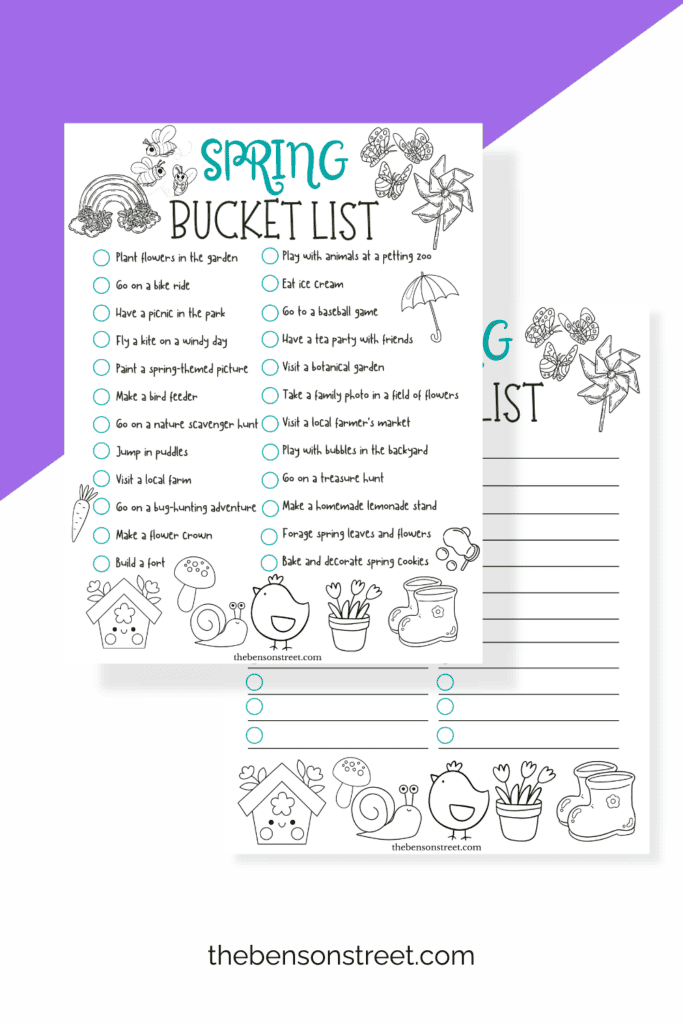Two different Coloring Spring Bucket List for kids