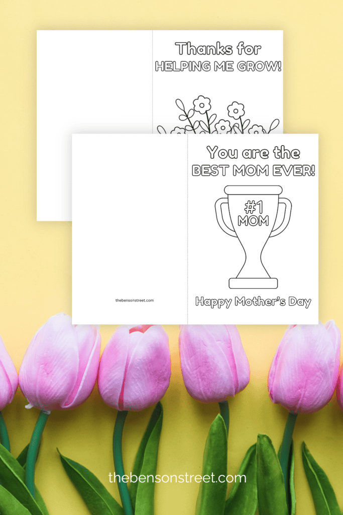 Two free printable cards to color for Mom on Mother's Day