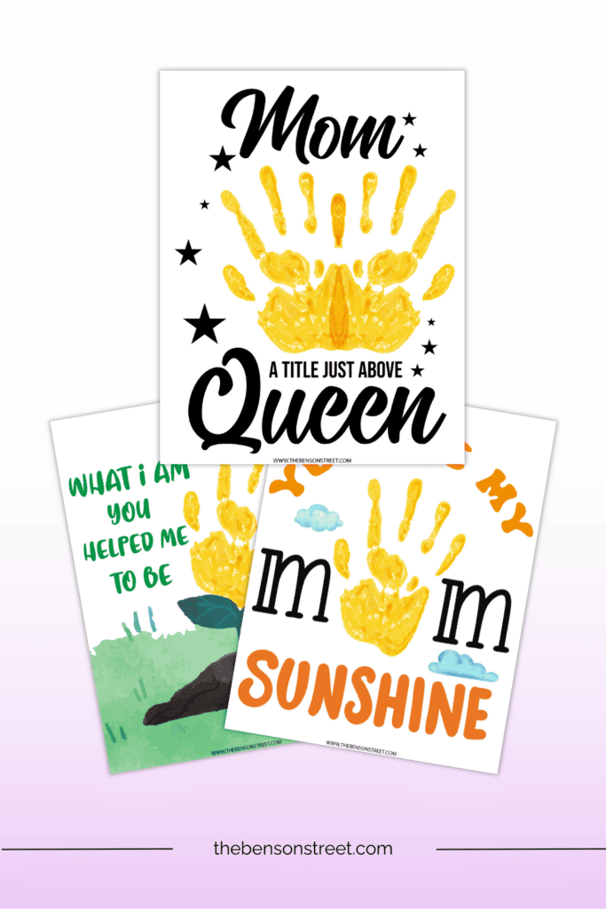 Use yellow paint to paint kid's handprints on fun printable templates for Mother's Day gifts